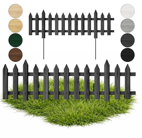Floranica 1 STK Gartenzaun Vorgartenzaun Steckzaun Friesenzaun Zierzaun Lattenzaun 100 cm lang mit Metallpfosten Zaun für Vorgarten Gemüsebeete Höhe 20cm Anthrazit
