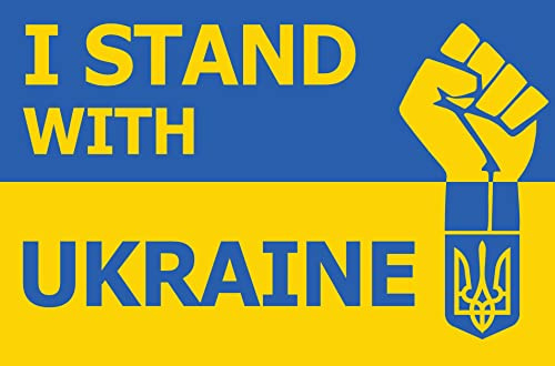 AZ FLAG Flagge Ukraine I Stand with Ukraine erhobene Faust 150x90 cm 2 Ösen | Für innen und außen Ukrainische dekorative Flagge doppelte Nähte und verstärkte Kanten mit Metallösen 100D Polyester