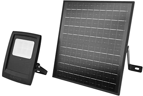 ELEDCO Foco Solar LED 50W Exterior, Luces Solares LED Modelo All-Black, Lámpara Solar con Mando a Distancia, Sensor de Movimiento, Sensor Crepuscular, Luz Cálida 3000K