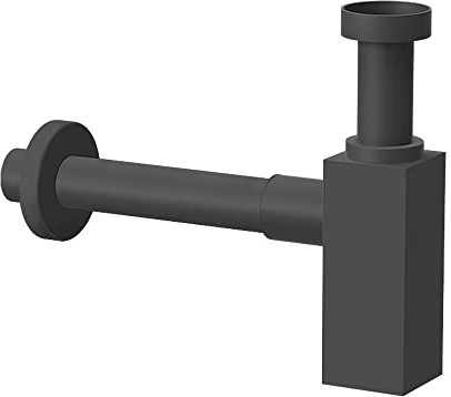 Inbagno Sifone lavabo Bagno, Nero Opaco in Ottone, Attacco Universale 1” 1/4, Regolabile in Altezza e Lunghezza (Quadrato)