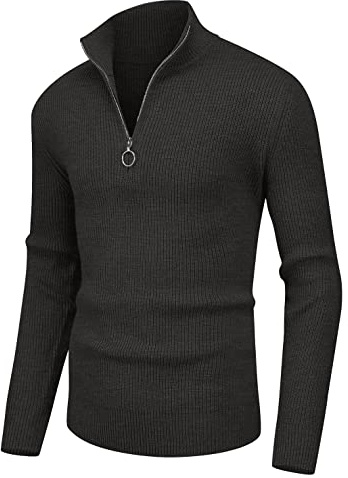 Sailwind Maglione da Uomo 1/4 Zip Jumper Manica Lunga Polo Collo per Inverno Caldo Mezza Zip Maglieria Morbida Accogliente Pullover (Grigio Scuro, M)