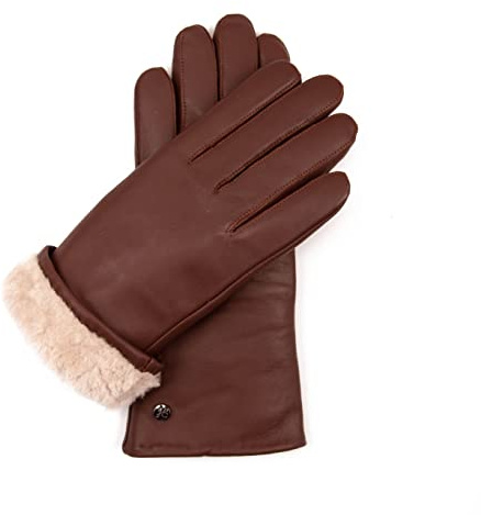 Hand Gewand by Weikert Exklusive Lederhandschuhe aus Lammnappa gefüttert mit Merino Lammfell, Touchscreen, langer Schnitt bis über das Handgelenk, Damen Lammfellhandschuhe