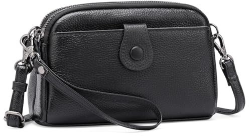 GAEKEAO Crossbody Bolsas para Mujer Pequeña bolsa de hombro de cuero genuino, Cross Body Bag con Wristlet, Top Zipper