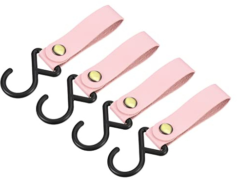 sourcing map 4 Pack PU Leder S Regal Haken für Camping Aufhänger Plastik Außenzubehör Rosa