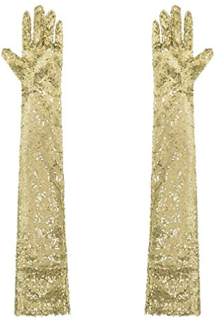 MSemis Damen Lange Handschuhe Glänzende Pailletten Classic Opera Fest Party Handschuhe 1920er Stil Handschuhe Elastisch Erwachsene Größe bis Handgelenk Länge Gold Einheitsgröße