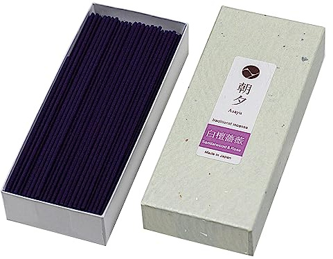Asayu Japan Traditionelle Räucherstäbchen Sandelholz & Rosen Duft (40g) für die abendliche Meditation, Entspannung oder Yoga, Hergestellt in Japan - Sandelholz & Rosen Mischung