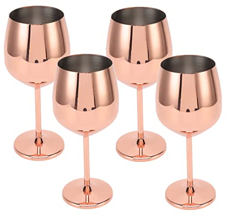 Copas De Vino 4PCS, Copa De Vino De Acero Inoxidable Copa De Metal De Oro Rosa Copas De Vino Irrompibles Copas De Vino Copa De Vino Para Bar, Fiesta