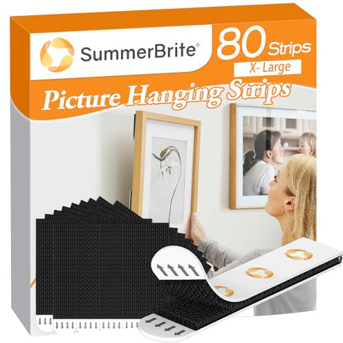 SummerBrite XL Picture Hanging Strips Heavy Duty, 80 Strips Damage Free Removal Picture Hangers for Wall, Sticky Hook & Loop Adhesive Strips for Poster/Picture/Home/Office, 40 Pairs/X-Large, Black