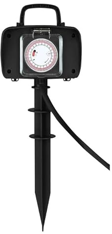 Prise de Jardin Noir avec Piquet de Terre IP44 2 Prises avec Timer Intégré - SILAMP