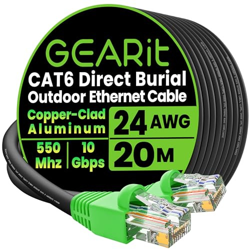 GEARit Outdoor Cat 6 Lan Kabel 20 Meter Netzwerkkabel 24AWG 10Gbps CCA Ethernet Kabel Wasserdicht UV-beständig für Erdverlegung rj45 Patchkabel