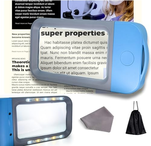 VOCA Lente d'ingrandimento da lettura rettangolare con 10 luci a LED, lente d'ingrandimento di lettura grande formato 3X con LED dimmerabile per anziani, giornali, libri, caratteri piccoli (Blu)
