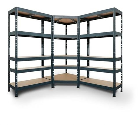 Master Regale Regalsystem: 1 Eckregal 180x90x45x64,5cm und 2 Rivet Steckregale 180x90x45cm. 5 HDF- Böden, 250kg, anthrazitgrau