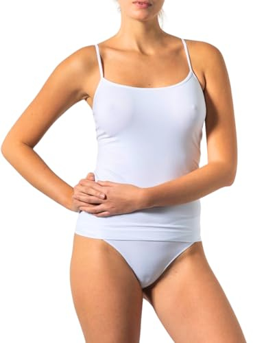 Liabel 2 Canotte Intime Donna Spalla Stretta in Morbida Microfibra Canotta Donna Senza Cuciture Canotta Intima Donna Avvolgente Canottiera Donna Trattamento Antibatterico e Antiodore (L-XL, Bianco)
