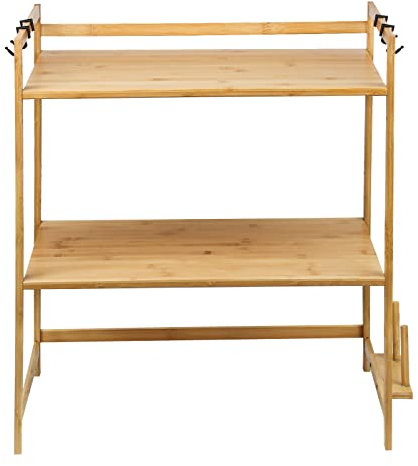 Soporte Microondas de Madera, Estante para Horno de Microondas, Estante de Cocina con 4 Ganchos, Estantería Cocina (2 Niveles-52 * 30 * 35cm)