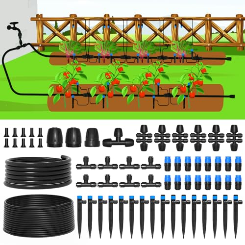 MIXC 230FT Quick-Connect Drip Irrigation System Kit, Automatic Garden Watering System with 1/4 & 1/2 Fast-Lock Tubing - Adjustable Nozzles & Sprinklers for Garden, Greenhouse, Lawn, Potted Plants
