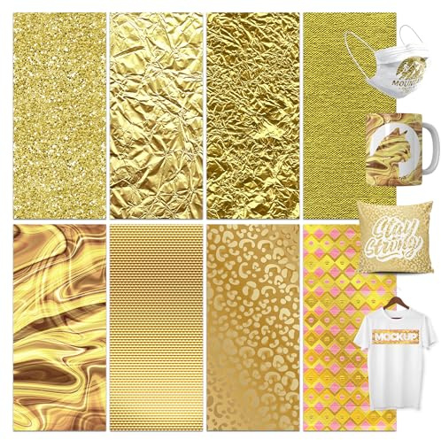 LUCKIGUCK Infusible Lot de 8 feuilles d'encre de transfert à paillettes, papier de sublimation coloré pré-imprimé, 30,5 x 30,5 cm, fer sur t-shirt et tasse