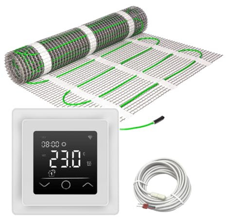 Elektrische Fußbodenheizung HoWaTech Classic für Renovierung Komplett Set TWIN Heizmatte 150 W/m² inkl. Thermostat WLAN WIFI Touch weiß, Heizfläche:9.00m²