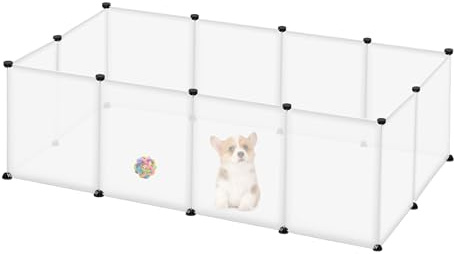 Froadp 145x75x48cm Freigehege Kaninchen Kunststoff Gittergehege Kleintierlaufställe Welpenzaun Haustierkäfig Laufgitter Kleintiergehege für Meerschweinchen Hamster Kaninchen (Transluzentes Weiß)