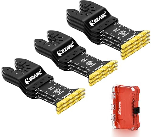 EZARC Multitool Sägeblätter Titan, Standard-Länge, für Metall, 10tlg | Standard-Länge, Titanbeschichtete Zähne, Wellenförmiges Zahndesign, 2-mal längere Lebensdauer, für Schrauben und Gips