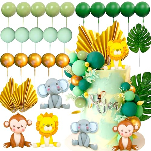 JeVenis Sage Green Jungle Baby Shower Cake Decoration Safari Animals Cake Decoration Wild One Cake Decorations Two Wild Cake Topper Giraffe Monkey Cake Topper