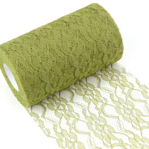 Tischläufer Spitze Grün 15cm x 25m Spitzenstoff Deko Tischläufer Abwaschbar mit zarter Spitze für Hochzeit Taufe Festliche Dekoration zu besonderen Anlässen