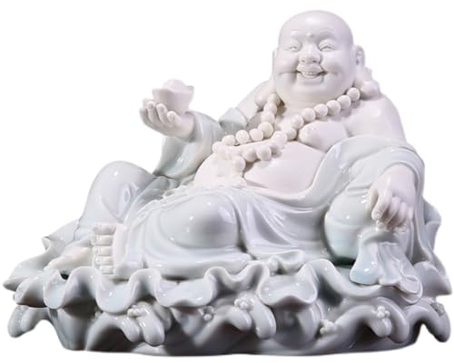 Habrur Buddha Figuren Deko Wohnzimmer 22,1 cm Große Lachende Buddha-Statue Aus Keramik, Meditierende Buddha-Statue, Dekorative Skulptur, Dekoration Für Heimdekoration Buddha Figur
