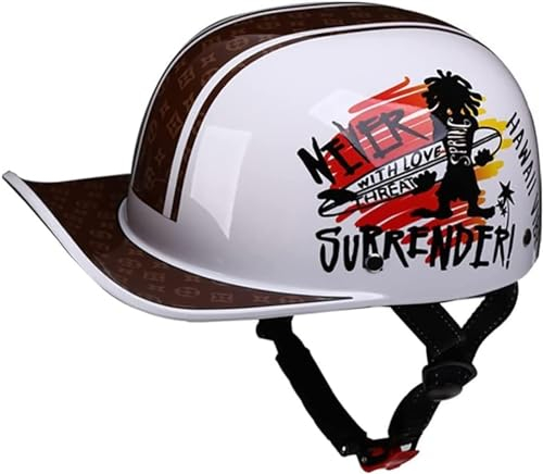 Retrò Casco Scodella Portatile, DOT/ECE Omologato Caschi Jet, Caschi Cromwell Con Fibbia A Sgancio Rapido Regolabile, Moto Mezzo Casco Leggero Per Cruiser Scooter 1,L=59-60CM