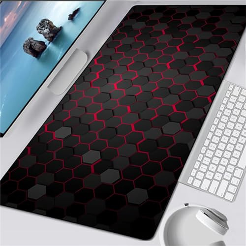 Geometrisch Rot Schwarz Gaming Mauspad XXL 900x400x2mm Mousepad Groß rutschfest Schreibtischunterlage Spezielle Oberfläche zur Verbesserung von Präzision und Geschwindigkeit für Büro und Zuhause