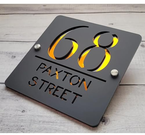 Hausnummernschild, personalisiertes Adressschild mit Straßenname, Hausnummern für draußen, modernes 3D-Türschild, Outdoor-Tafeln und Wandkunst (20 x 20 cm, Schwarzgold)