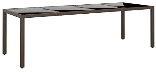ZEYUAN Gartentisch mit Glasplatte, Balkontisch, Terrassen Tisch, Terrassentisch, Garten Esstisch, Gartentisch, Gartenesstisch, Gartenmöbel, Braun Poly Rattan