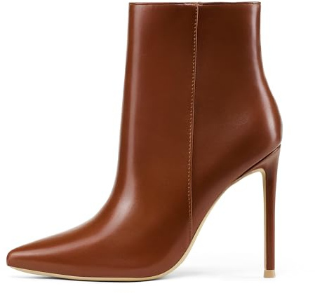 GENSHUO Bottines pour Femmes, Bout Pointu, Talon Haut de 11 cm, Fermeture Éclair, Talon Aiguille, Bottines Automne, Marron, 38.5 EU