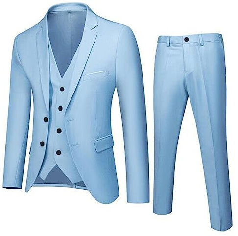 liaddkv Traje de hombre, traje estrecho de 3 piezas, traje de boda de negocios, fiesta, chaqueta, chaleco y pantalón, chaleco y chaleco de bautizo, azul, L