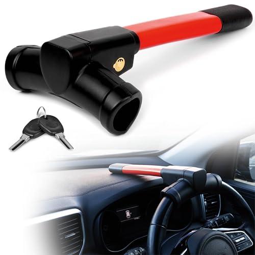 GADLANE Bloqueo de volante rojo con barra en T, dispositivo antirrobo de alta visibilidad, bloqueo de dirección de automóvil, seguridad adecuada para coche, furgoneta y caravana, 2 llaves, volante de