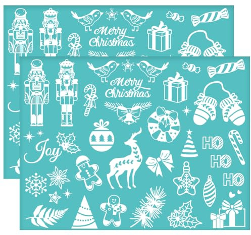 OLYCRAFT 2Pcs 28x22cm Nussknacker Selbst Adhesive Silk Screen Printing Stencil Schneemann Mesh Stencils Thema Weihnachten Wiederverwendbare Mesh Schablonenübertragung