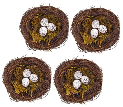 MERRYHAPY 4sätze Künstliche Vogelnester Mit Eiern Rattan Dekorative Osternest Für Garten Und Fotografie Wassergras Vogelhaus Für Partys Und Bastelprojekte