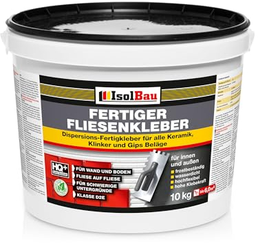 Isolbau Fertig-Fliesenkleber - 10 kg Eimer Dispersionskleber für Fliesen auf Wand & Boden im Innen- & Außenbereich