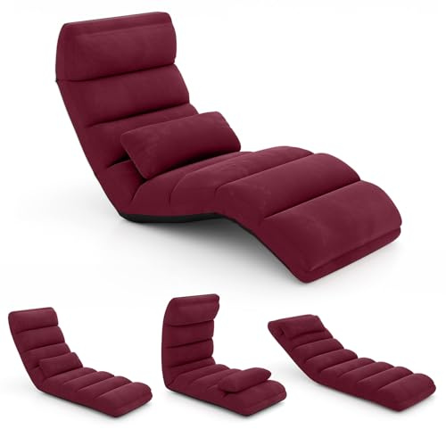 COSTWAY Relaxliege klappbar, Bodenstuhl mit Verstellbarer Rückenlehne, Bodenliege mit Schlaffunktion, Bodensofa, Bodensessel für Gaming, Schlafen, Lesen, Rot