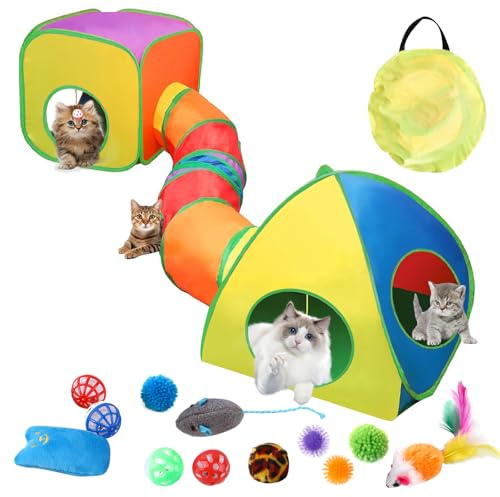 15pcs 3 in 1 Cat Tunnel,Collapsible Cat Toy for Indoor/Outdoor Play, Interactive Maze for Cats, Kittens, Puppies, Rabbits, Guinea Pigs, and Small Pets