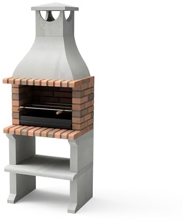 MOVELAR - Barbacoa de Obra Prefabricada para Leña y Carbón Modelo RAGUSA - (Gris/Terracota - 76 x 58 x 207 cm) REF: M00893 - Uso en Exteriores (STANDAR)