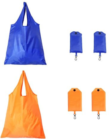 LERANXIN 4 Stück Faltbare Einkaufstasche, Polyester Einkaufsbeutel, Tragbare Einkaufstasche, Faltbare Tasche mit Griff, mit Aufbewahrungstasche, für Einkaufen, Camping, Strandpartys (38 x 38cm)