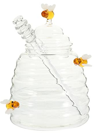 MOLUCKFU Honey Jar Glass Kitchen Storage Container Dipper for Honey Serving for Dining Table Kitchen Shelf