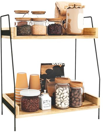 Youyijia 2 Etagen Kaffeebar Kaffee Organizer Kuchen Organizer Kaffee Aufbewahrung FüR Kaffeestation, Arbeitsplatten GewüRzregal FüR KüChe Kaffee Caddy FüR KüChe Zuhause BüRo (Braun)
