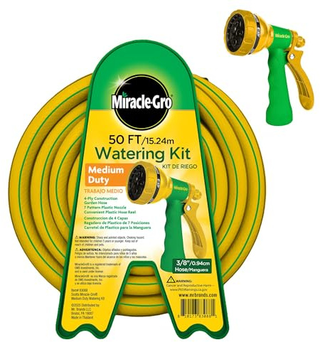 Miracle-Gro 15,2 m Gartenschlauch-Bewässerungsset - 3/8 Zoll Bewässerungsschlauch mit verstellbarer Düse und mitgelieferter Kunststoff-Schlauchtrommel - ideal für Terrassen, kleine Außenbereiche