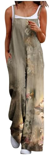Generico Salopette Donna Estiva Cotone con Tasche Casual Spalline Regolabili Jumpsuit Elegante a Gamba Larga Tuta Intera Senza Manica Tutina Pantaloni Larghi per Spiaggia Vacanza