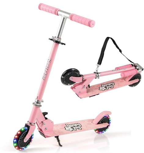 GYMAX Kinder Roller mit LED Rädern, klappbar Scooter mit henverstellbarem Lenker, Tragegurt & Bremse, Kickscooter für Kinder ab 3 Jahren