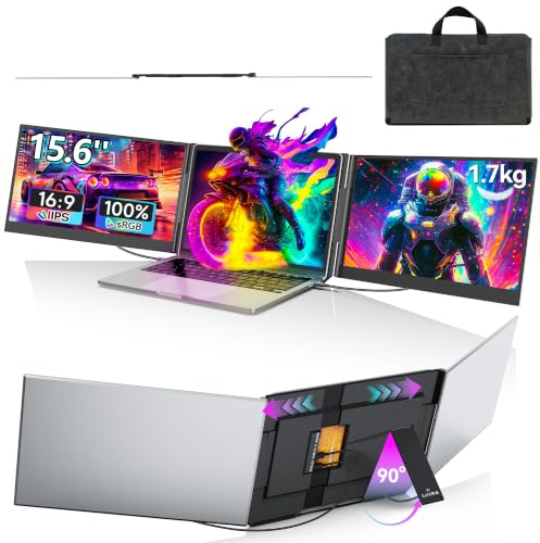 15.6 Laptop Screen Extender, Ultra Light & Thin Triple Portable Monitor | 1080P FHD Travel Dual Monitor with Speakers, Laptop Monitor Extender, Plug&Play Extended Screen with Win/Mac/Android