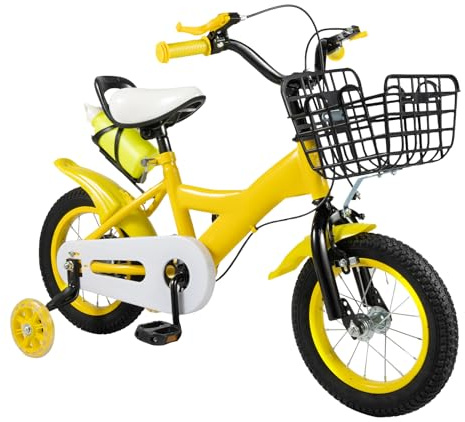 TkkMivcOC 12 Zoll Kinderfahrrad mit Stützräder, Stoßdämpfende Fahrräder mit Wasserflaschenhalterung, Doppelbremsen, Kohlenstoffstahlrahmen, für 2-4 Jahre alt Jungen Mädchen