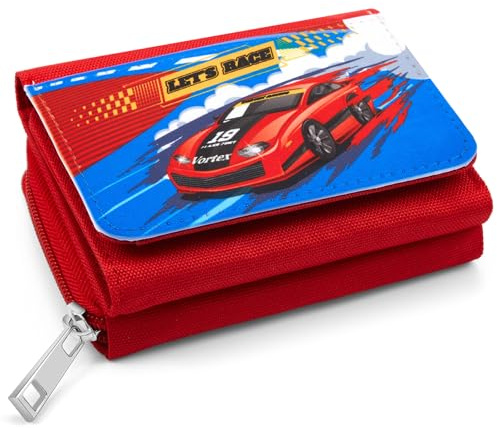 Xuniea Cartera para Niños Monedero para Niñas Billetera Triple con Coche de Carreras Carteira con Cremallera Wallets como Regalo para Niños Adolescentes y Colegio