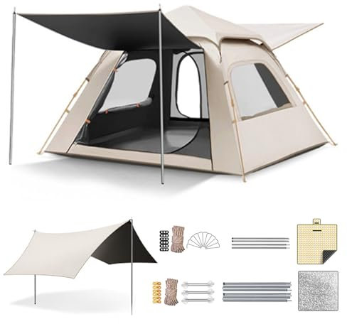 Eastnmythet Tragbares Campingzelt mit Baldachin und Picknickmatte, Automatische Pop-up-Kuppel-Strandzelte, Sofort-Campingzelt für Wandern, Outdoor, Ausflüge,6 Person