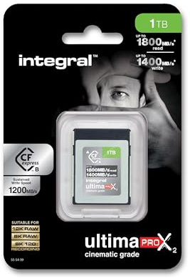 Integral Carte Mémoire CFexpress Type B 2.0 1 to, 12K RAW et 8K à 120 FPS, Lecture 1800 Mo/s, Écriture 1400 Mo/s, 1200 Mo/s Soutenue, pour Caméras de Cinéma Avancées et DSLR